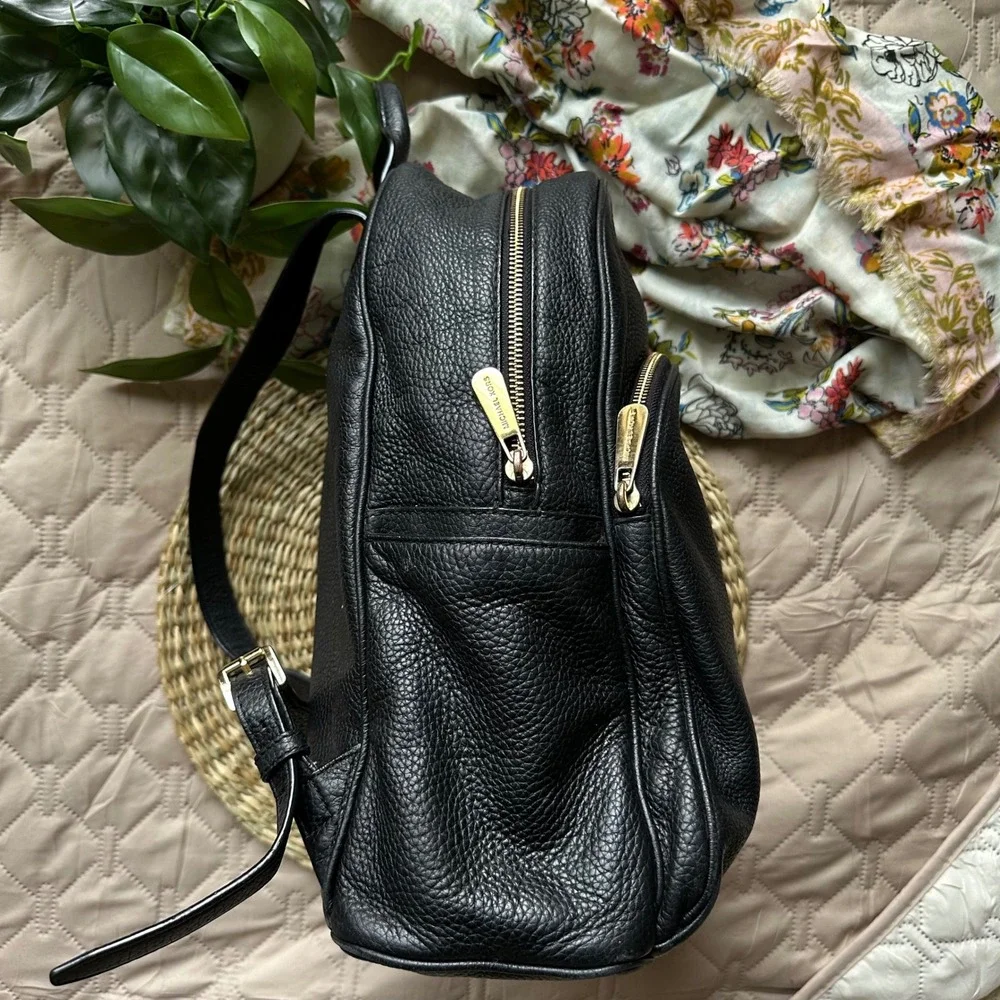 Michael Kors Abbey Large Backpack Black Pebbled Leather Gold Tone Hardware Bag